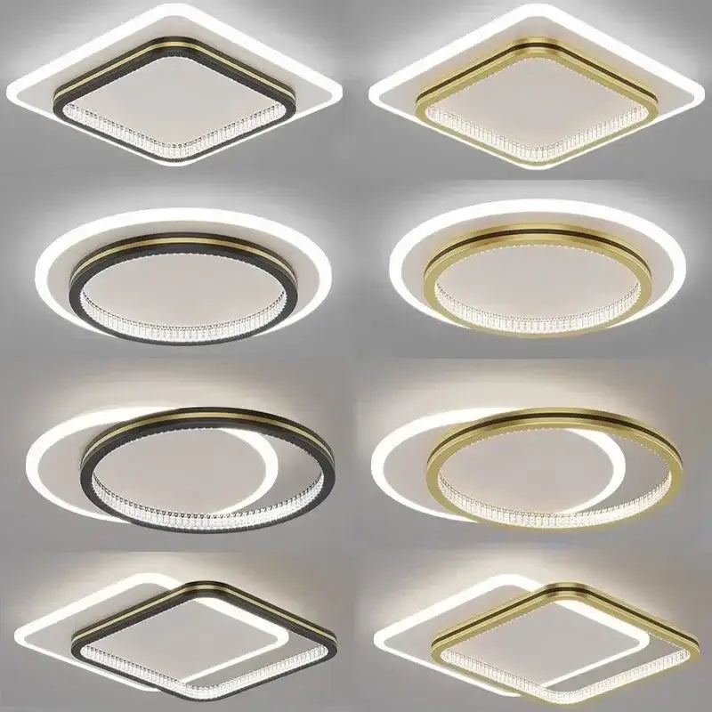 Modern minimalist crystal led ceiling lights with sleek black and gold frames featuring decorbites crystal led accents