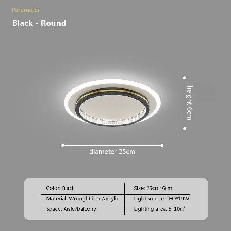 Black round modern minimalist crystal led ceiling light with frosted acrylic ring and wrought iron for decorbites crystal led decor
