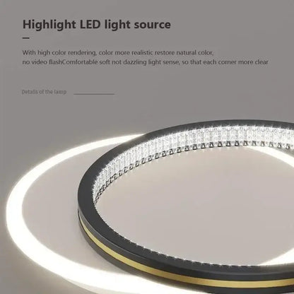 Modern minimalist crystal led ceiling lights with a sleek black and gold frame and sparkling crystal accents