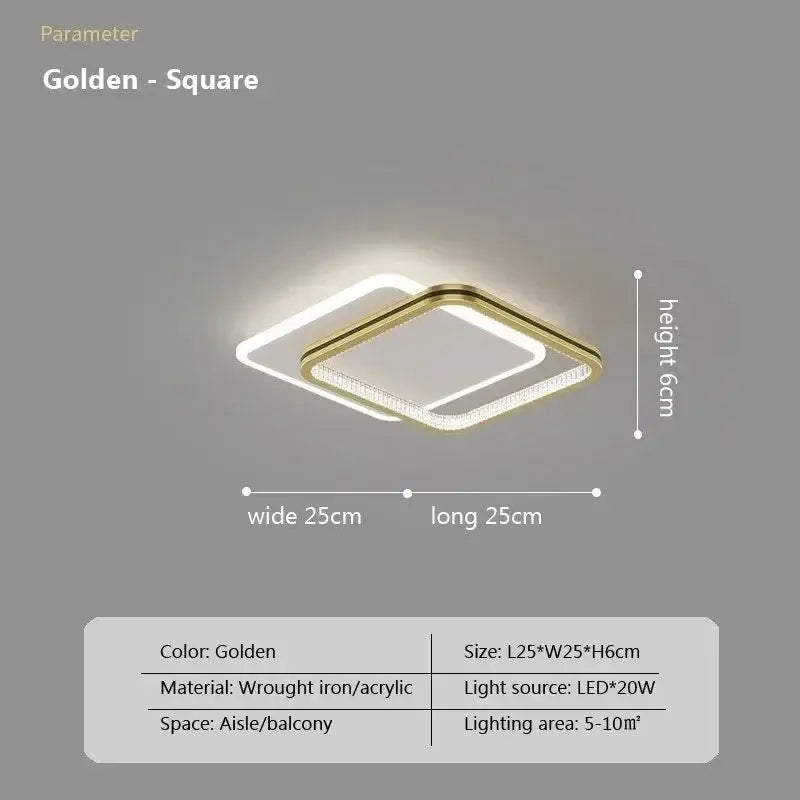 Golden square modern minimalist crystal led ceiling lights with double-layer wrought iron and acrylic design illuminated by led lights