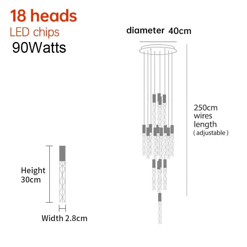 Modern minimalist crystal led pendant light featuring 18 adjustable led heads with sleek metallic finish for living room decorbites crystal led