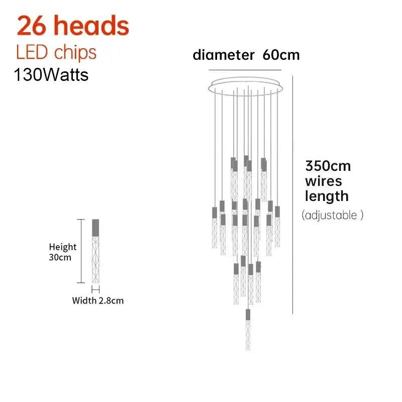 Modern minimalist crystal led pendant light with 26 adjustable led heads and sleek metallic finish for living room decorbites pendant light