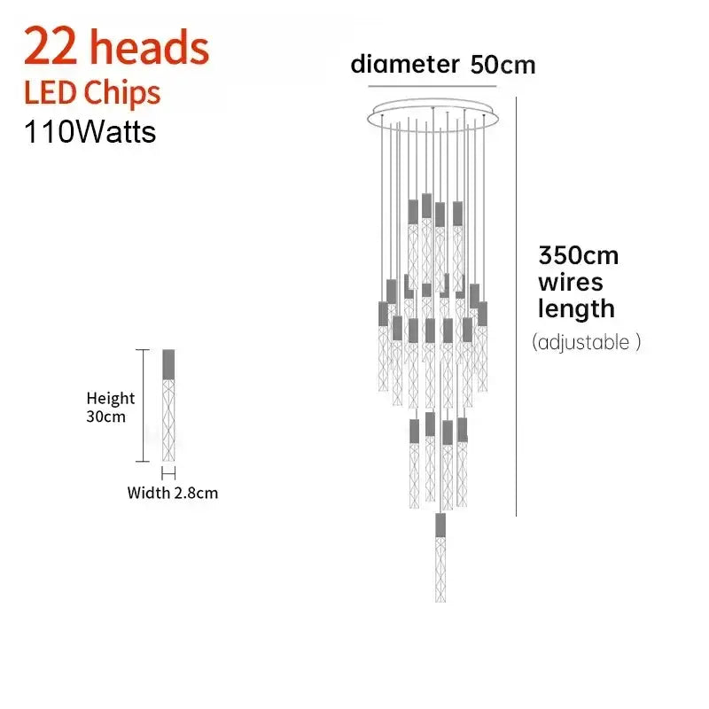 Modern minimalist crystal led pendant light with 22 led chips, metallic frame, and adjustable wires for living room decorbites crystal led