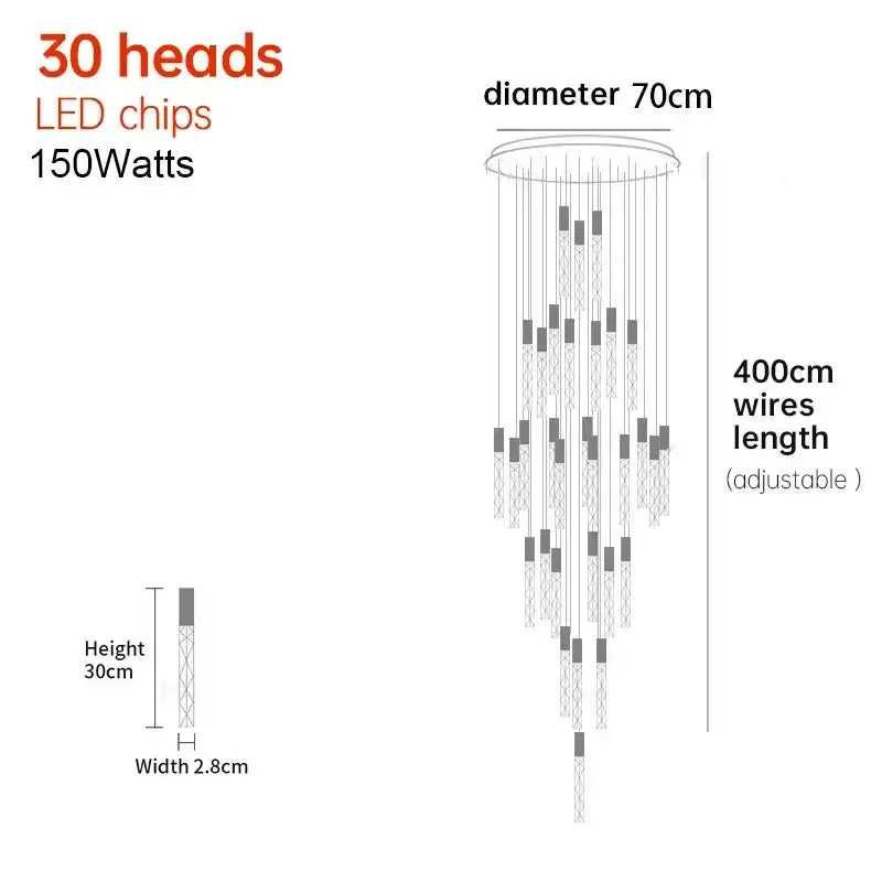 Modern minimalist crystal led pendant light with 30 cascading led chips on adjustable wires for living room decorbites pendant light