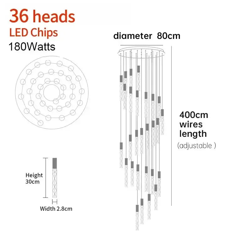 Modern minimalist crystal led pendant light with 36 led chips, metallic rods, and adjustable wires for living room decorbites pendant light