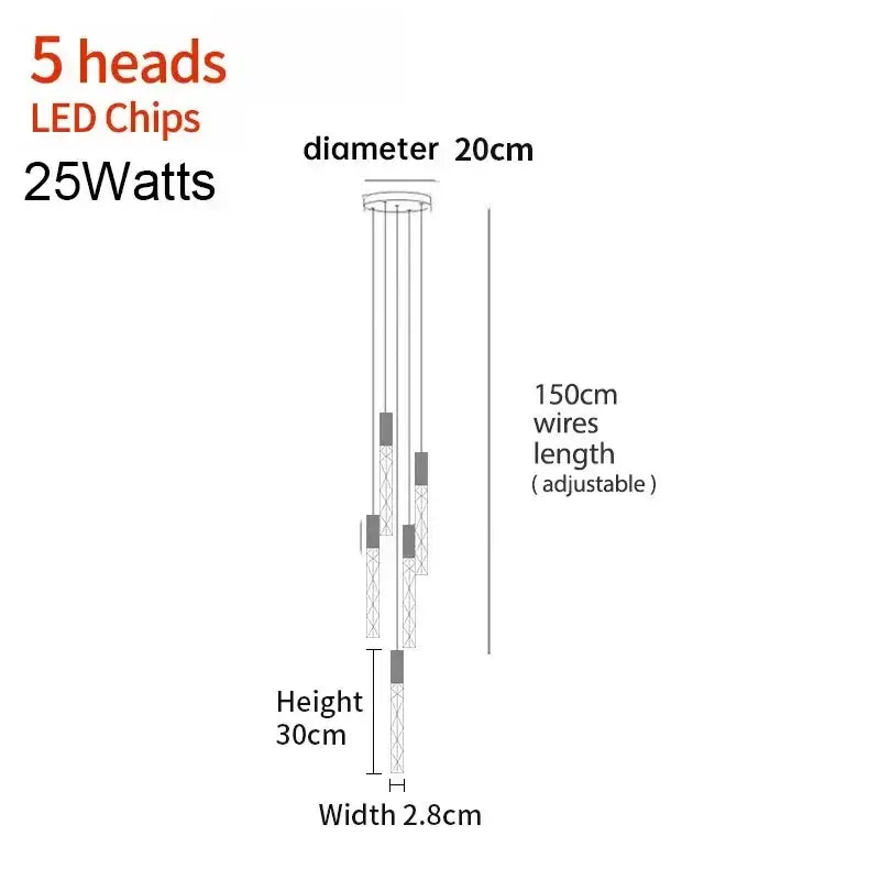 Modern minimalist crystal led pendant light with five adjustable 25w LED heads for living room decorbites crystal led decor