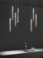 Modern minimalist crystal led pendant light with sleek rectangular acrylic bodies and intricate internal led lighting patterns