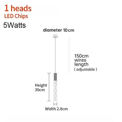 Modern minimalist crystal led pendant light with a sleek design, single 5w led chip, and adjustable 150cm wire by decorbites