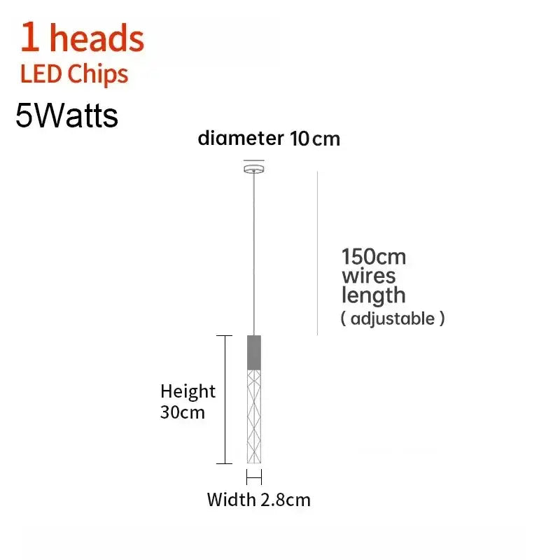 Modern minimalist crystal led pendant light with a sleek design, single 5w led chip, and adjustable 150cm wire by decorbites