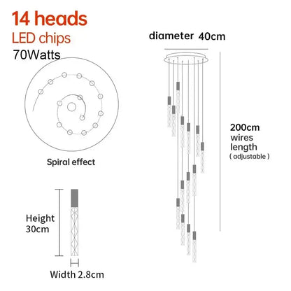 Modern minimalist crystal led pendant light with 14 led chips, sleek metallic finish, and adjustable wires for height decorbites crystal led