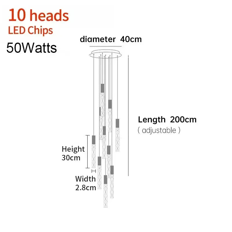 Modern minimalist crystal led pendant light with ten 50w led chips, sleek metallic finish, and adjustable length for living room decorbites crystal led pendant