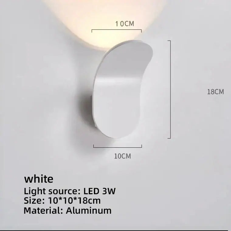 White aluminum modern minimalist curved led wall lamp with 3w light source for living room wall lamps