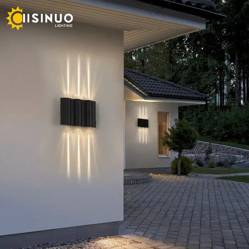 Black modern decorbites 12w black outdoor sconce light with sleek rectangular design and vertical ridges for garden use