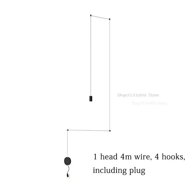Black hanging wire mobile with four hooks and plug for modern minimalist decorbites black rope pendant lamp use