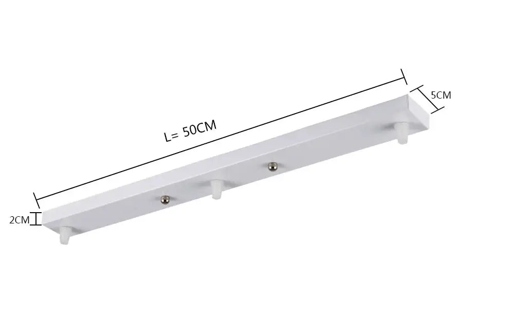 White rectangular wall-mounted coat rack with four hooks 50cm length complements decorbites ceiling chandelier plate