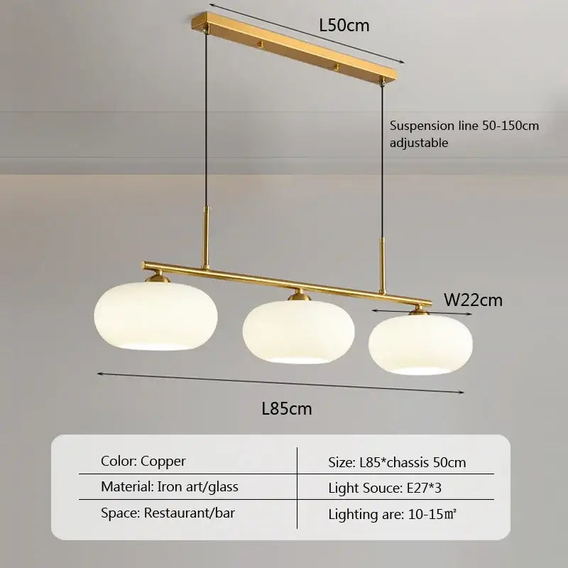 Modern minimalist decorbites glass chandelier with copper finish iron frame and three frosted glass globes pendant light