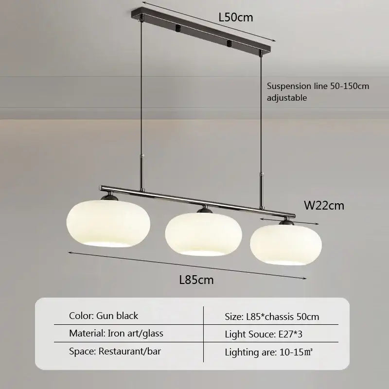 Gun black iron and glass decorbites glass chandelier with three frosted white spherical shades for modern living room