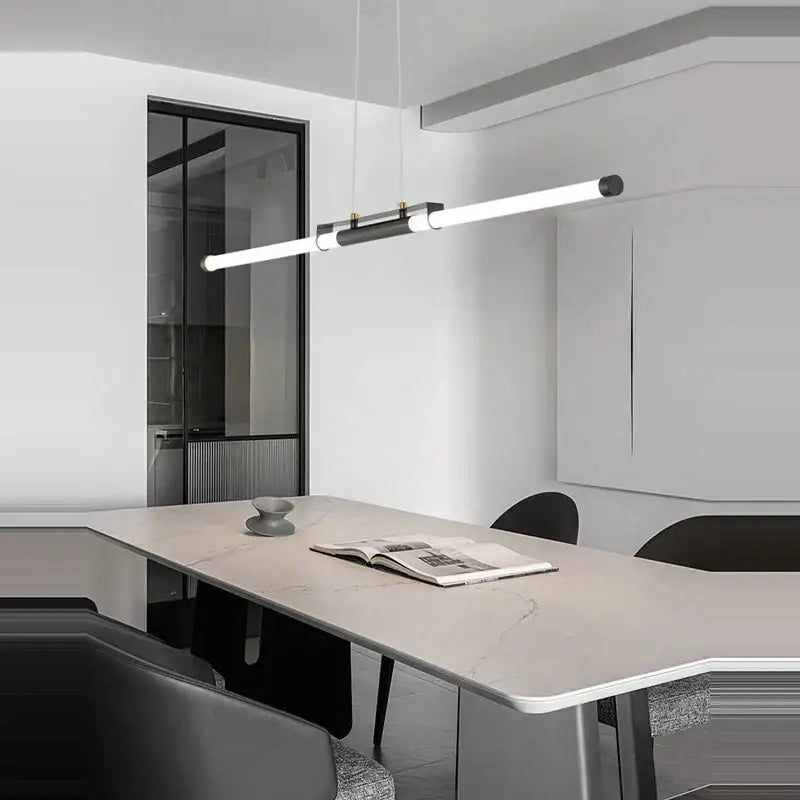 Modern minimalist dimmable led acryl chandelier with sleek black and white cylindrical design for dining room decorbites dimmable led