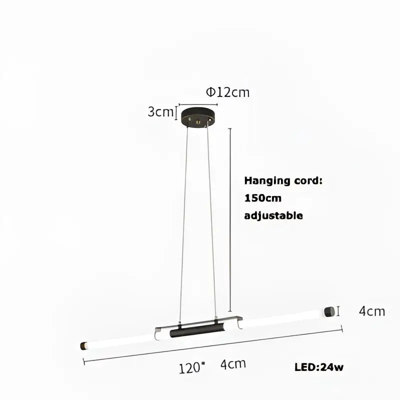 Modern minimalist dimmable led acryl chandelier with sleek black circular mount and transparent glass tube body with 150cm cord