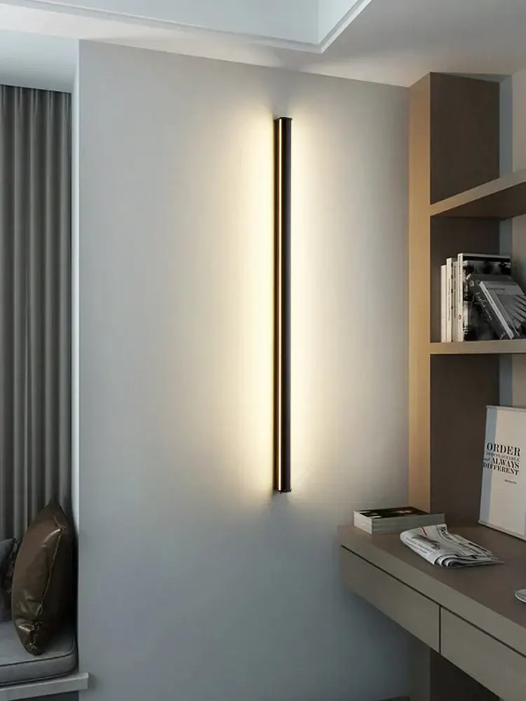 Modern minimalist elegant black led wall lamp with sleek slender design and warm ambient lighting for bedroom decorbites elegant black wall lamp
