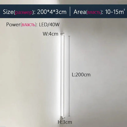 A sleek modern 200cm-long elegant black led wall lamp with a slim cylindrical design for bedroom decorbites elegant black