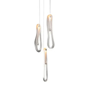 Modern minimalist elegant led glass chandelier with sleek curved metallic bodies and warm led illumination for dining room