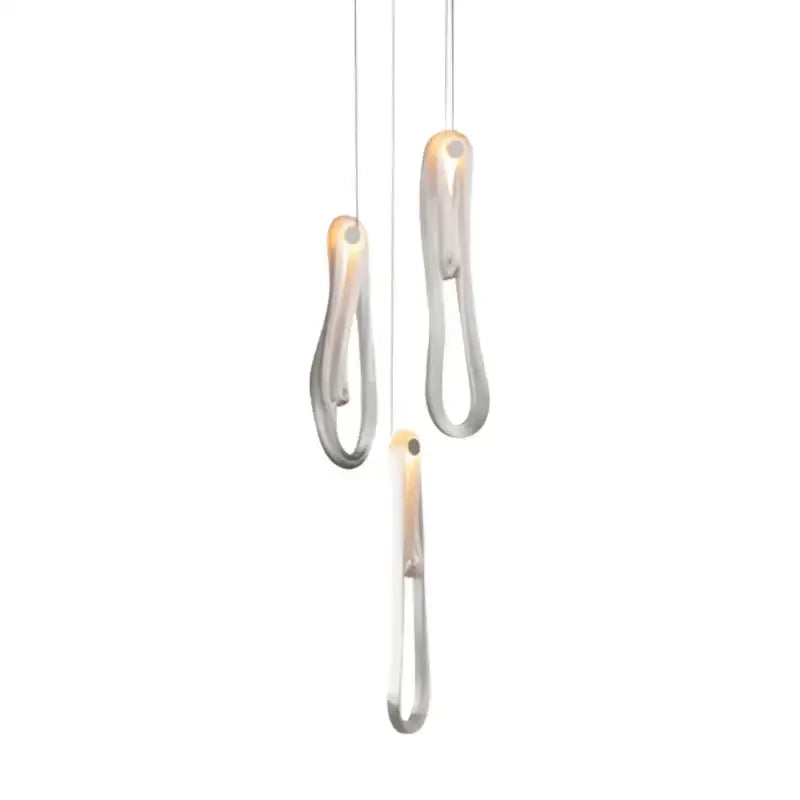 Modern minimalist elegant led glass chandelier with sleek curved metallic bodies and warm led illumination for dining room