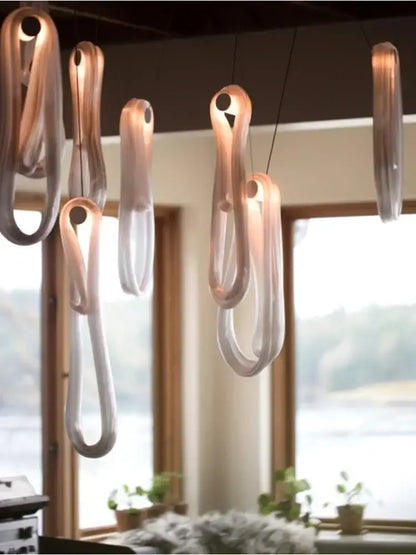 Modern minimalist elegant led glass chandelier with copper and white gradient pendant lights for dining room lighting