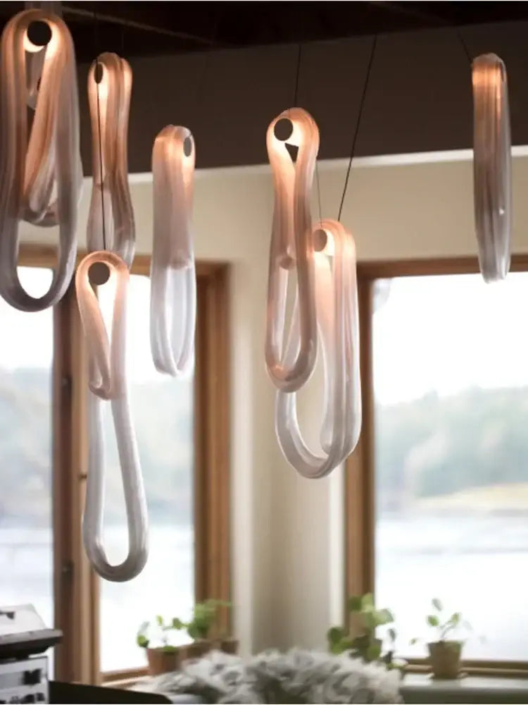 Modern minimalist elegant led glass chandelier with copper and white gradient pendant lights for dining room lighting