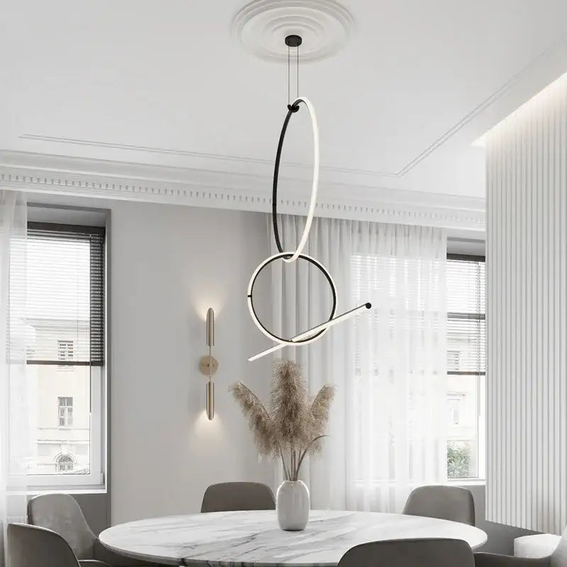 Modern minimalist geometric chandelier black dining room pendant light with sleek black and white circular design decorbites geometric chandelier