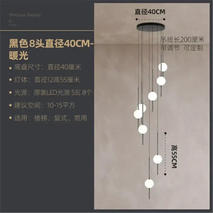 Black 8-head pendant light with spherical glass ball led bulbs and adjustable cords for modern dining room decorbites glass ball