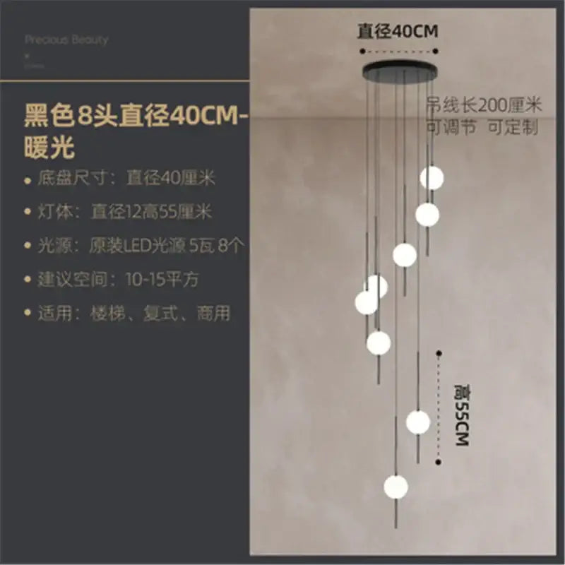Black 8-head pendant light with spherical glass ball led bulbs and adjustable cords for modern dining room decorbites glass ball
