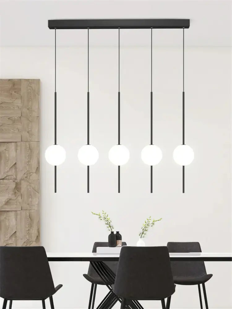 Modern black pendant light with five white glass ball led bulbs for dining room decorbites glass ball chandelier