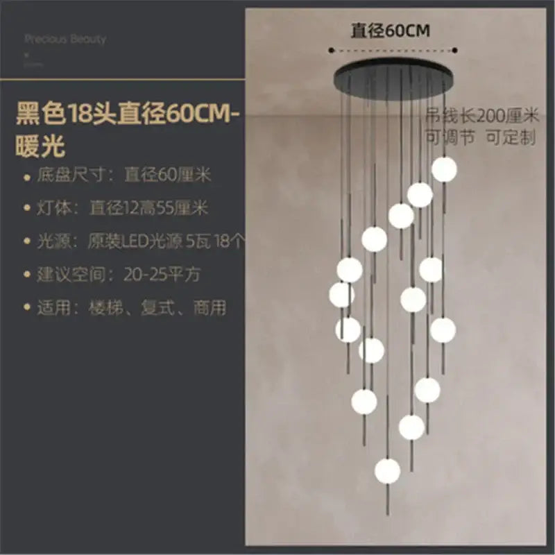 Black 18-head glass ball led pendant chandelier with warm light and circular base for dining room decorbites glass ball
