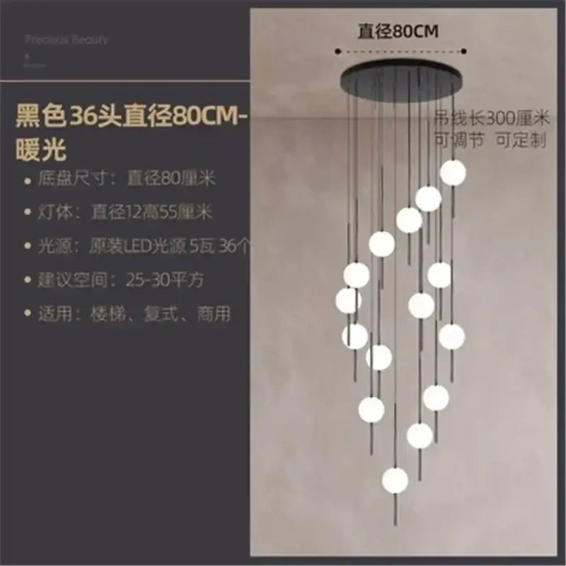Black 36-head pendant chandelier with white glass ball led lights and thin cords for dining room decorbites glass ball