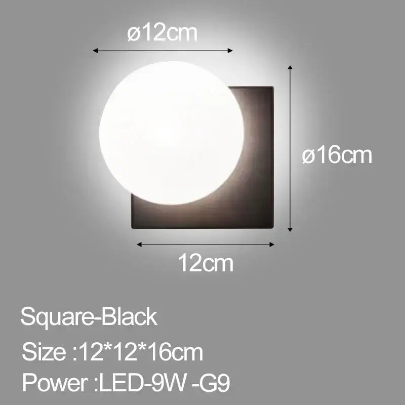 Black square wall lamp with circular frosted glass diffuser modern minimalist led wall lamp for bedroom sconce