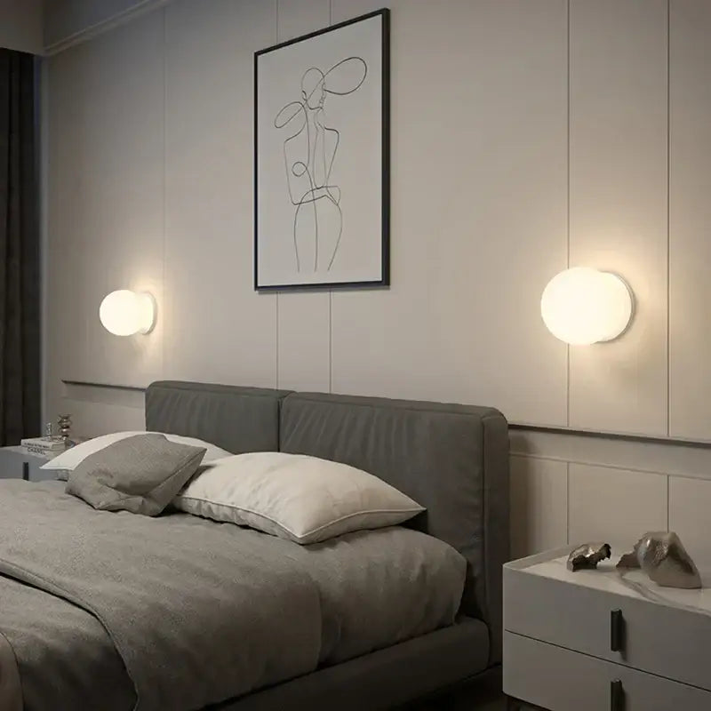 Modern minimalist glass ball led wall lamp with soft white diffused light for bedroom use wall sconce design