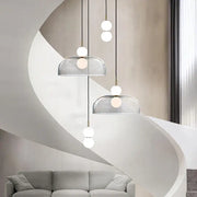 Modern minimalist glass ball pendant light with clear glass domes and white bulbs by decorbites for living room decor