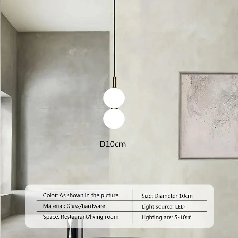 Modern minimalist glass ball pendant light with two frosted glass spheres and brass rod for living room decorbites pendant light