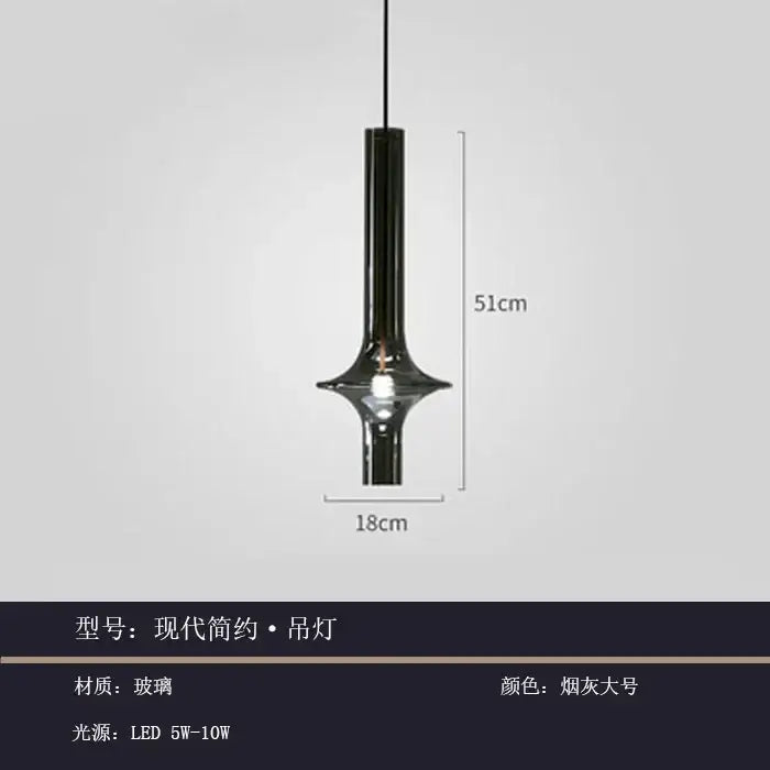 Modern minimalist glass pendant light with smoked gray cylindrical glass pendant for kitchen hanging lamp use
