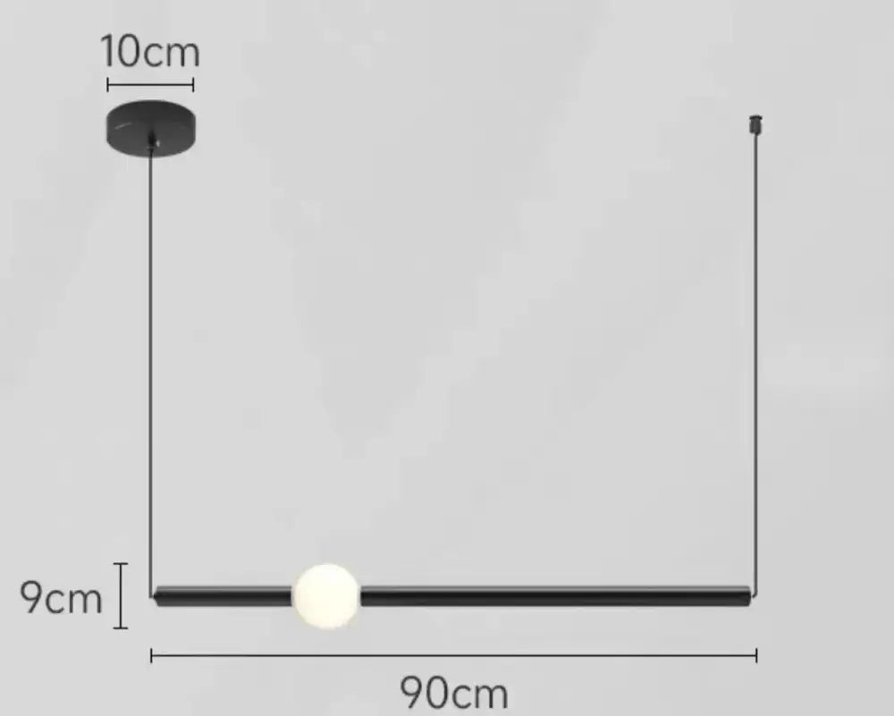 Modern minimalist black glass rod pendant light with frosted white spherical bulb for living room lighting