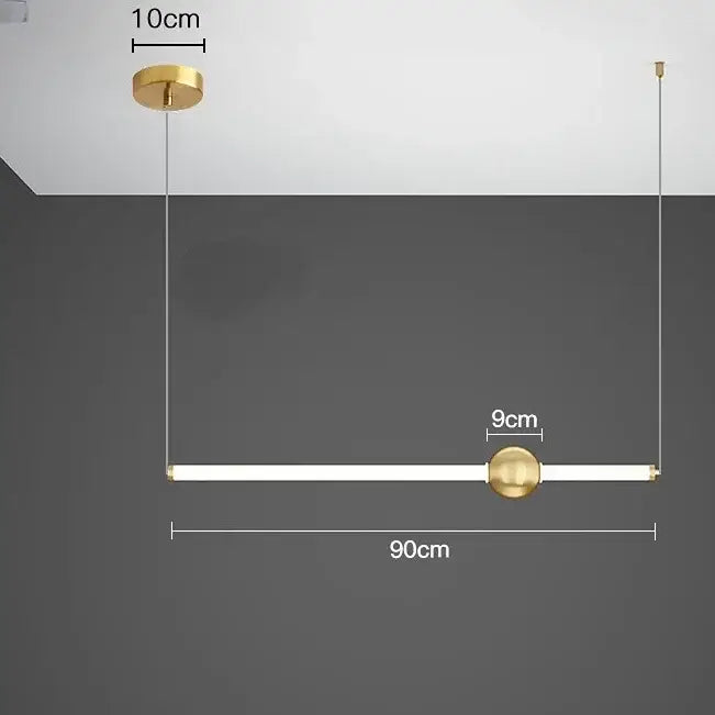 Gold-toned modern minimalist glass rod pendant light with sleek white cylindrical body and polished brass accents for living room