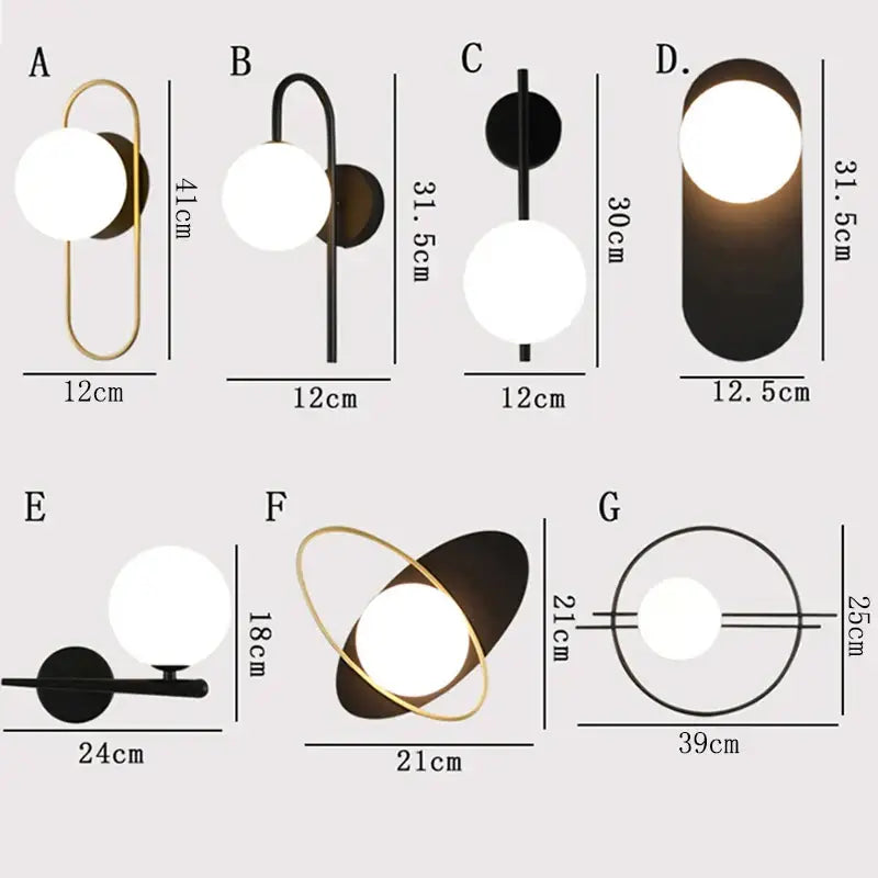 Modern minimalist wall lamp with gold and black finishes and frosted glass shades for bedroom decorbites glass gold led