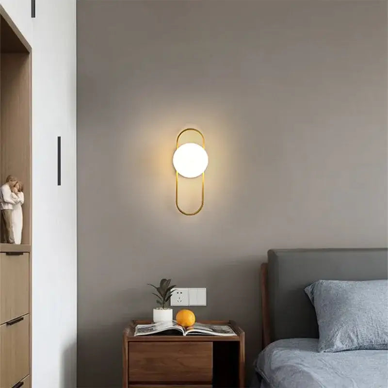 Modern minimalist gold wall lamp with glass gold led circular frosted glass shade for bedroom decorbites glass gold