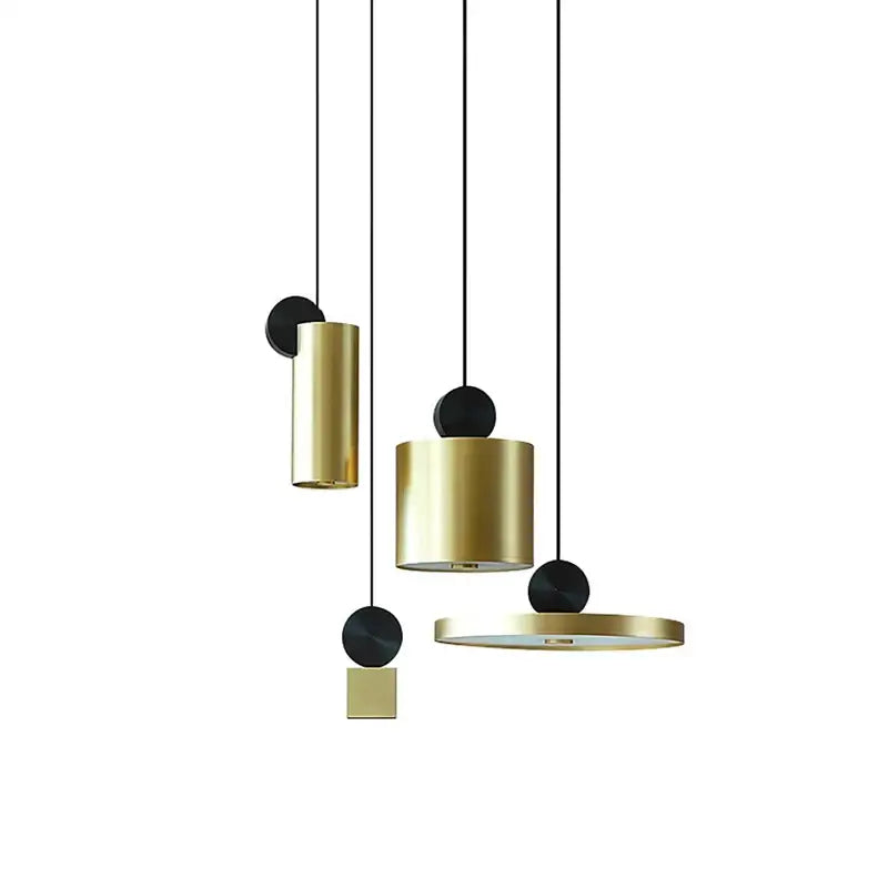 Modern minimalist gold and black led pendant light with cylindrical and circular shades for dining room decorbites golden led
