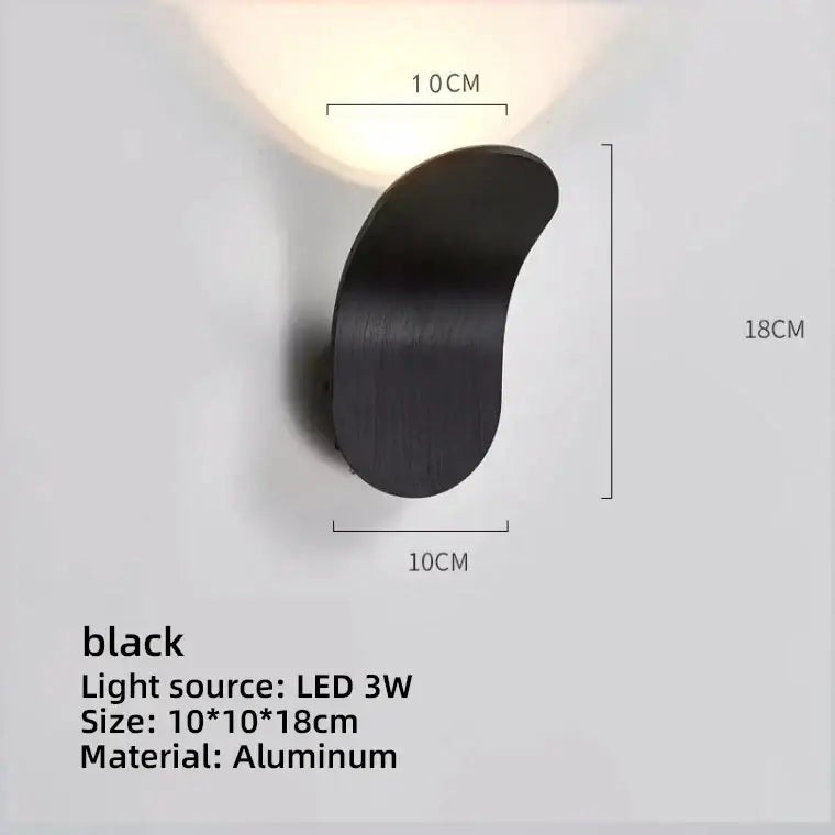 Black aluminum wall-mounted led wall lamp with sleek curved design for modern minimalist living room lighting