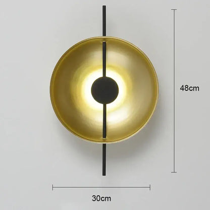 Modern minimalist gold and black led wall lamp with circular design and vertical rod for living room wall lamps