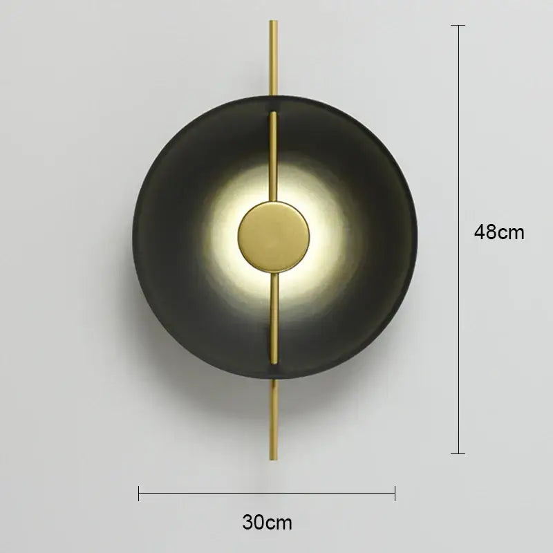 Modern black matte led wall lamp with brass accent and vertical rod, 48cm height 30cm width for living room use