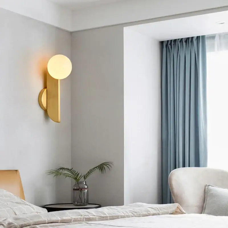 Modern minimalist gold decorbites glass ball wall lamps with spherical softly glowing lampshade for bedroom light