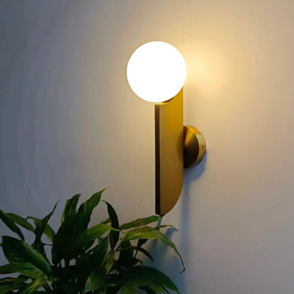 Modern minimalist gold wall lamps with spherical frosted decorbites glass ball for bedroom lighting